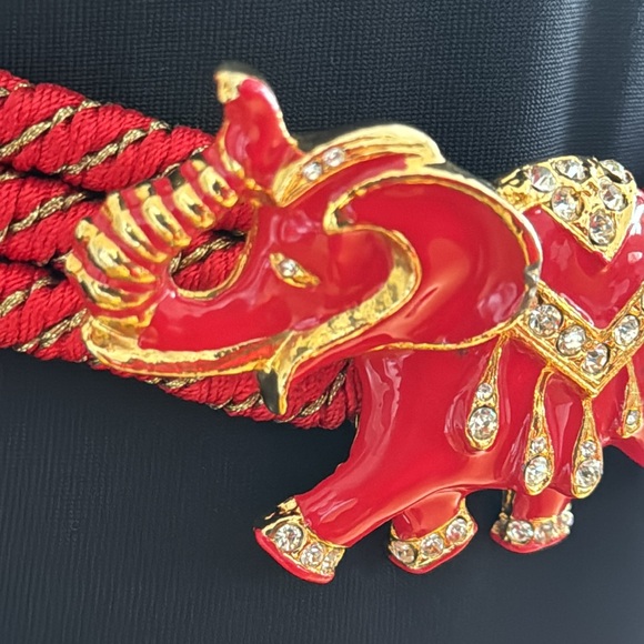 🛑🛑SOLD 🌸Vintage Gutos Red Rhinestone Elephant Stretch Belt - Picture 8 of 17